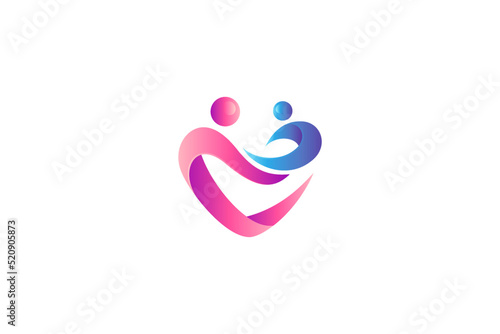 mother love and care logo, childcare and health, parenting symbol, family medical clinic icon