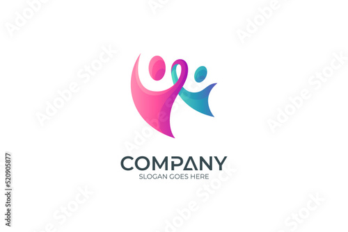 care people logo design in purple and green color gradient
