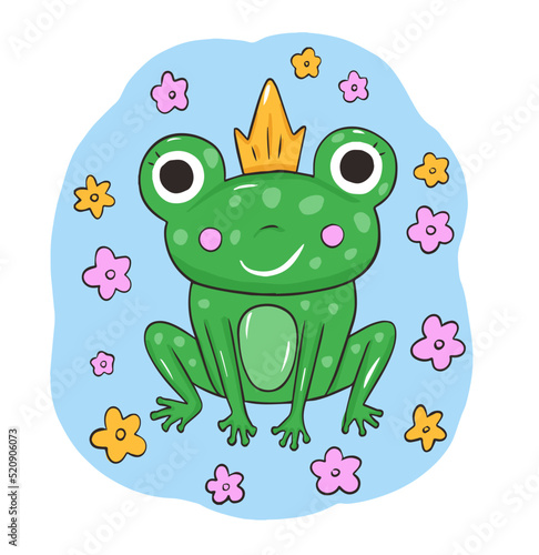 Princess frog with crown in cartoon style