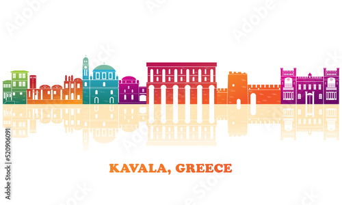 Colourfull Skyline panorama of city of Kavala, Greece - vector illustration