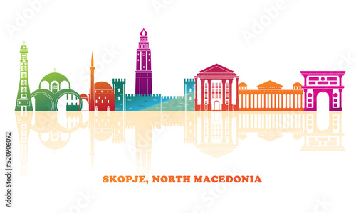 Colourfull  Skyline panorama of city of Skopje, North Macedonia - vector illustration