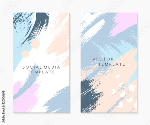 Set of editable insta story templates with copy space for text.Ig vector layouts with hand drawn brush strokes and textures.Trendy design for social media marketing,digital post,prints,banners.