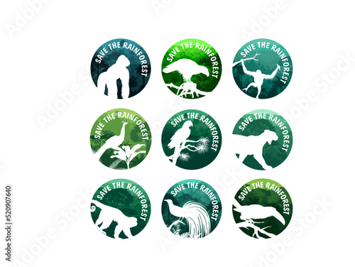 Vector Keychain Bundle set "Save the rainforest"