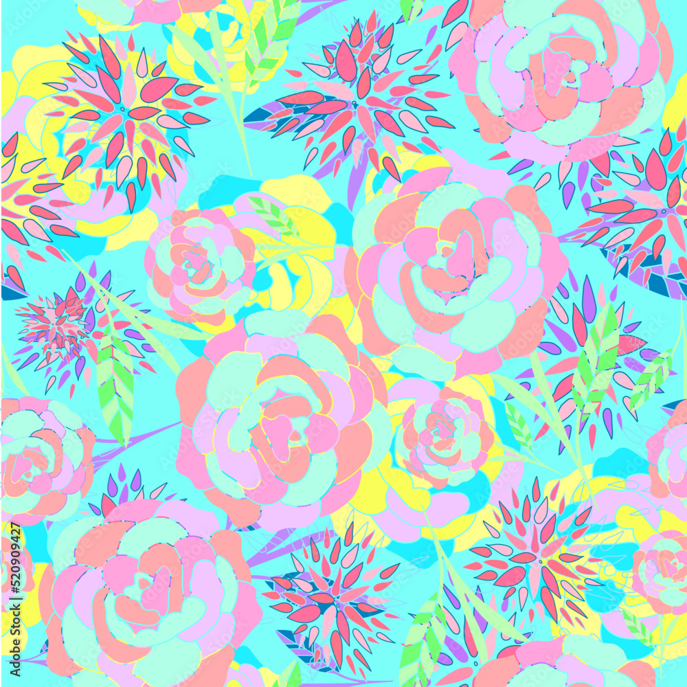  pastel colors cute abstract floral seamless pattern. It is suitable for fabric, textile, interior, tiles, graphics, wrapping, mugs, packaging, bedsheets and many more.