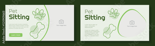 Pet sitting service online banner template set, animal care business advertisement sign, domestic store horizontal ad, content marketing post, creative brochure, isolated on background