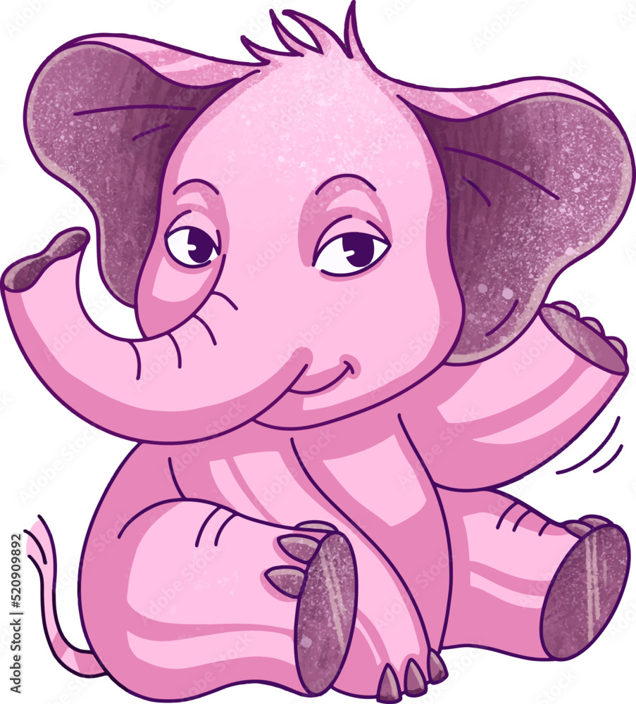 Fototapeta premium Illustration brand character little pink elephant waving paw children