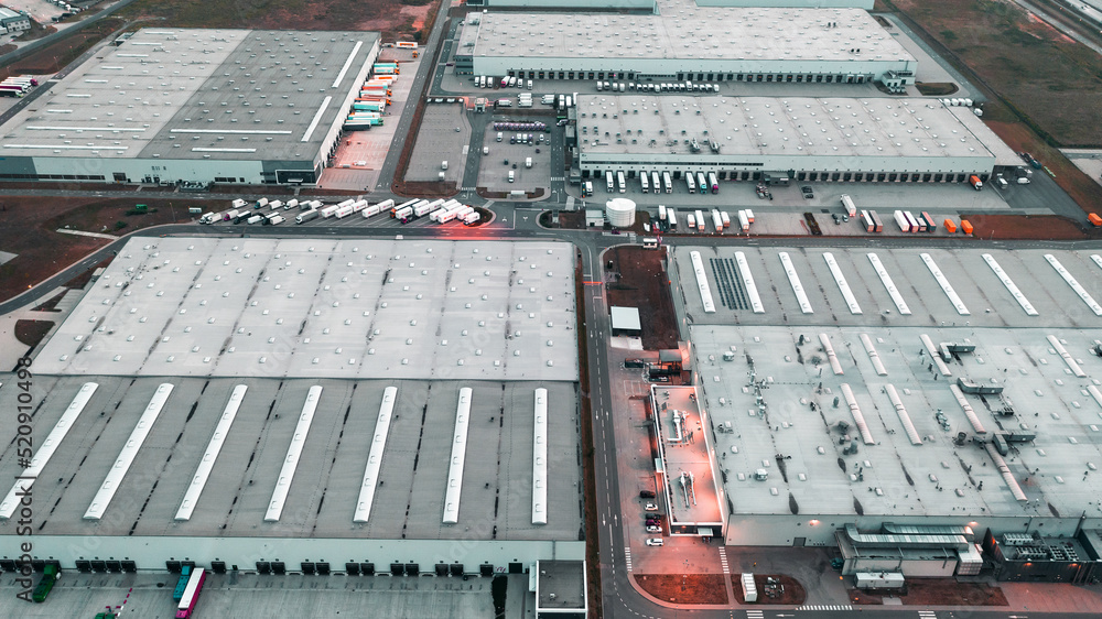 View from a height of modern logistics centers, warehouses for an online store