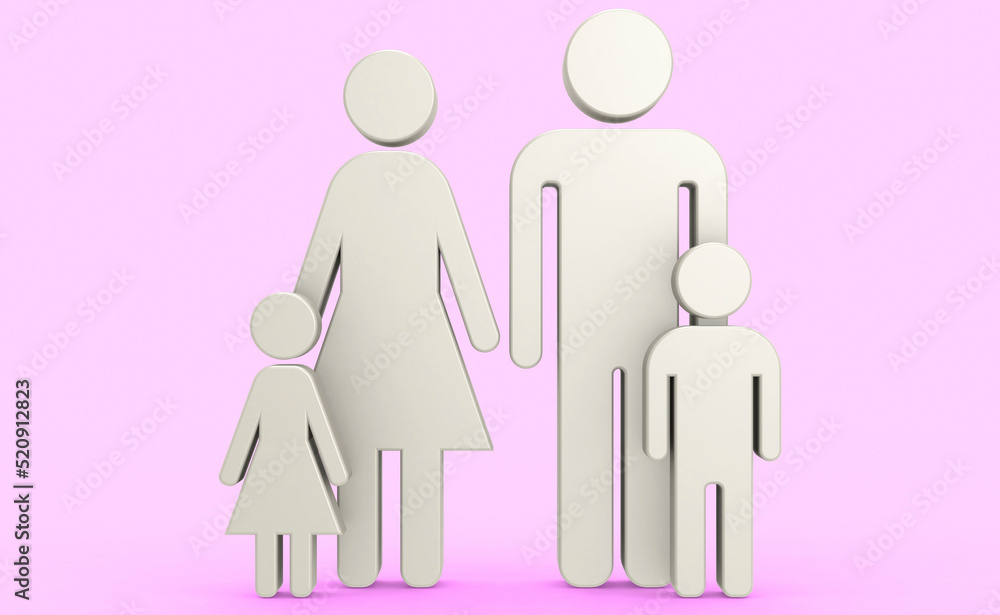 Parents and children with pink background Parents and children with pink background