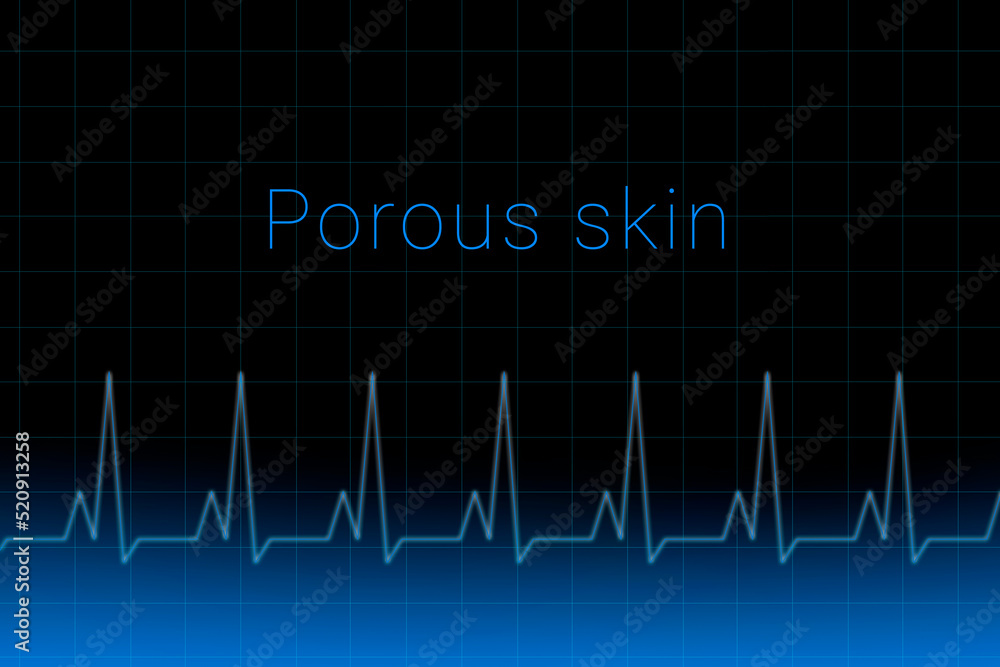 Porous skin disease. Porous skin logo on a dark background. Heartbeat line as a symbol of human disease. Concept Medication for disease Porous skin.