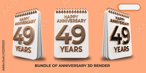 Bundle of 3D render birthday number 49, anniversary gold style age celebrate luxury