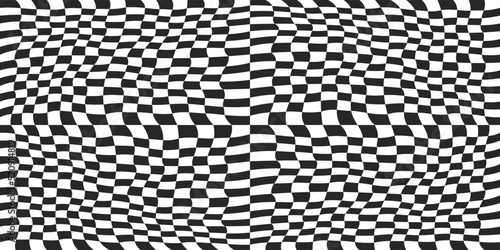 Wavy chess pattern. Vector simple and convex 3d. Pattern of black and white checkered cells.