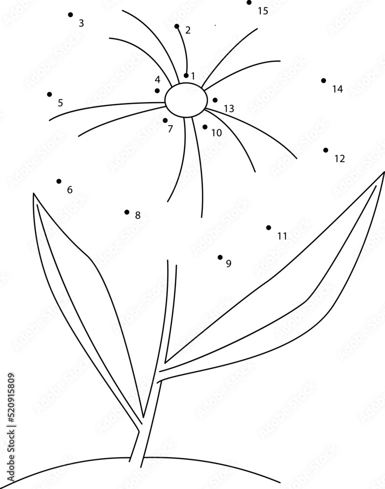 Vecteur Stock Connect The Dots Game Flower Printable Worksheet For vecteur-stock-connect-the-dots-game-flower-printable-worksheet-for