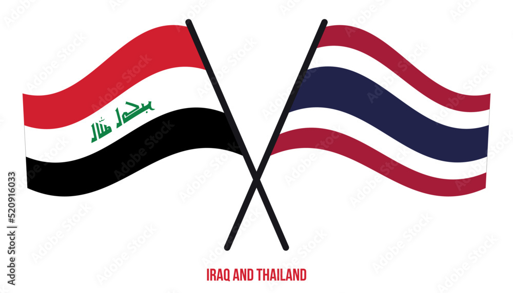 Iraq and Thailand Flags Crossed And Waving Flat Style. Official Proportion. Correct Colors.