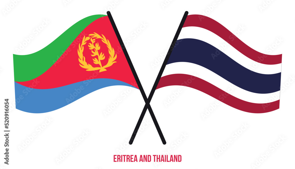 Eritrea and Thailand Flags Crossed And Waving Flat Style. Official Proportion. Correct Colors.