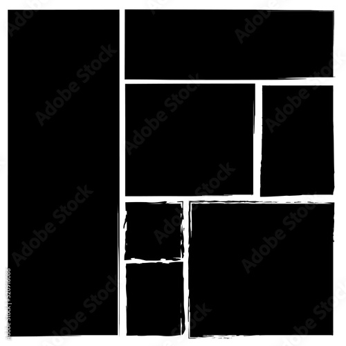 black brush rectangles. Grunge texture. Ink paint brush stain. Edge frame. Vector illustration. Stock image. 