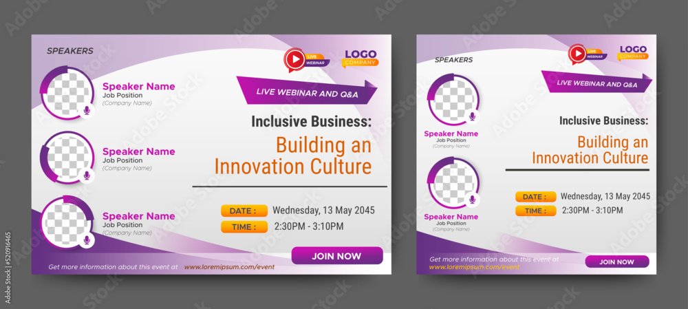 Marketing Strategies live webinar banner invitation and social media post template. Business webinar invitation design
