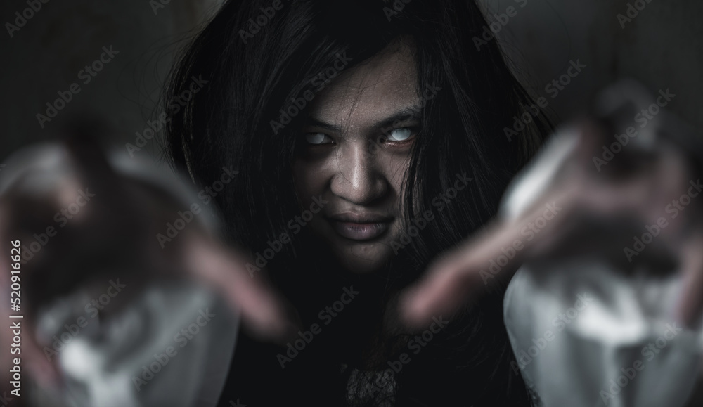Scary ghost woman. Asian ghost or zombie horror creepy scary have