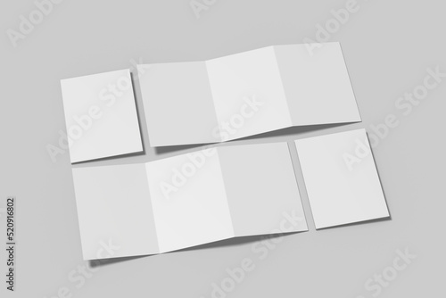Realistic blank trifold brochure illustration for mockup. 3D Render.