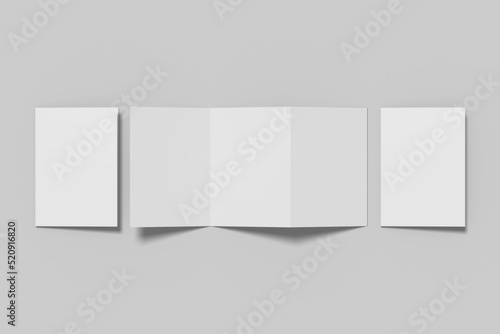 Realistic blank trifold brochure illustration for mockup. 3D Render.