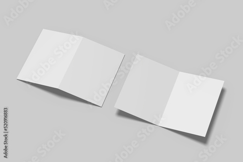 Realistic blank bifold brochure illustration for mockup. 3D Render.