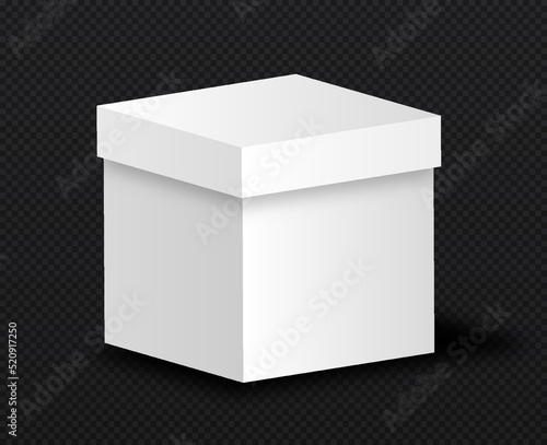 Cardboard box mockup. Gift for website users and special offer for regular customers. Entertaining game and surprise. Object for game, graphic element. Realistic isometric vector illustration