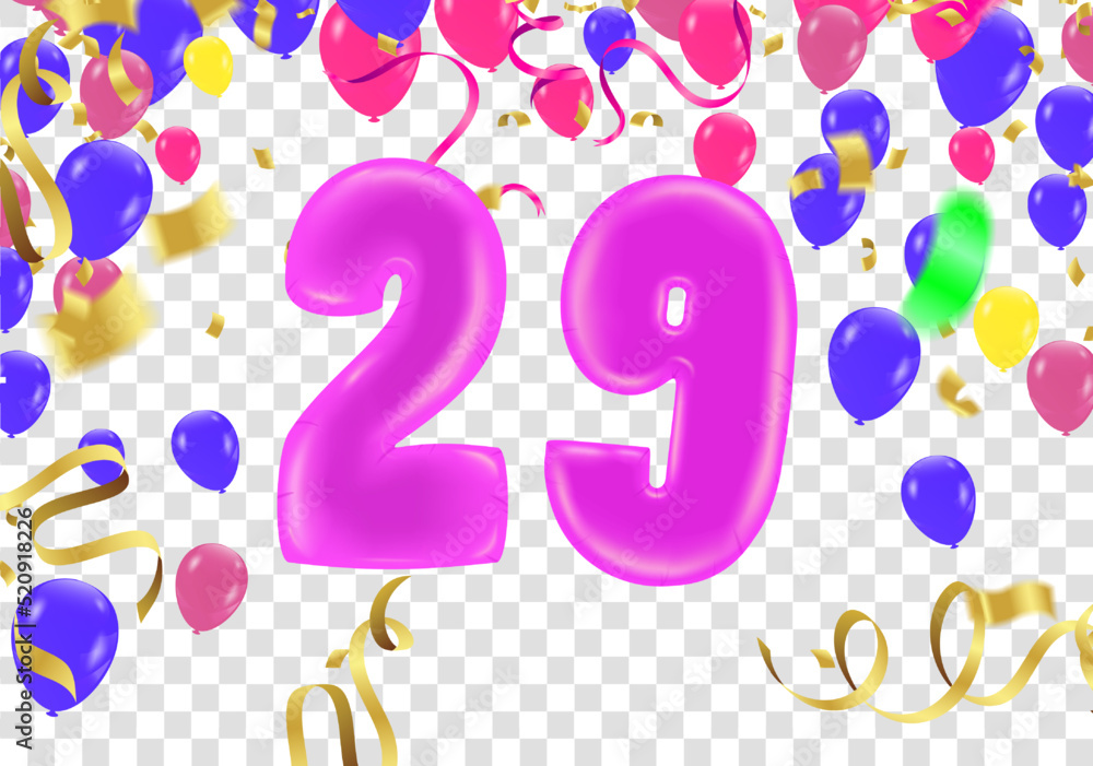 Obraz premium Happy Birthday Abstract Background with Shining Colorful Balloons. Party, Presentation, Sale, Anniversary and Club Design with Bokeh Elements, Happy Banner. Vector illustration