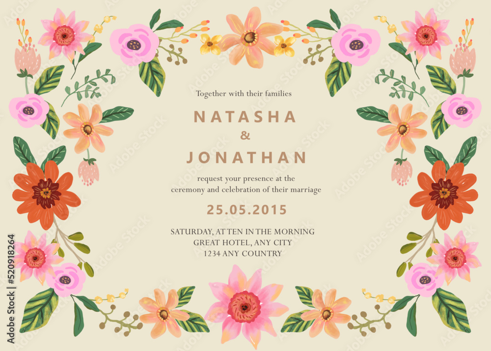 Red and Pink Floral Wedding Invitation