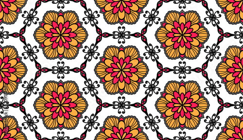 Geometric ethnic pattern seamless flower color. seamless pattern. Design for fabric curtain background carpet wallpaper clothing wrapping Batik mandalas fabric Vector illustration. pattern style.