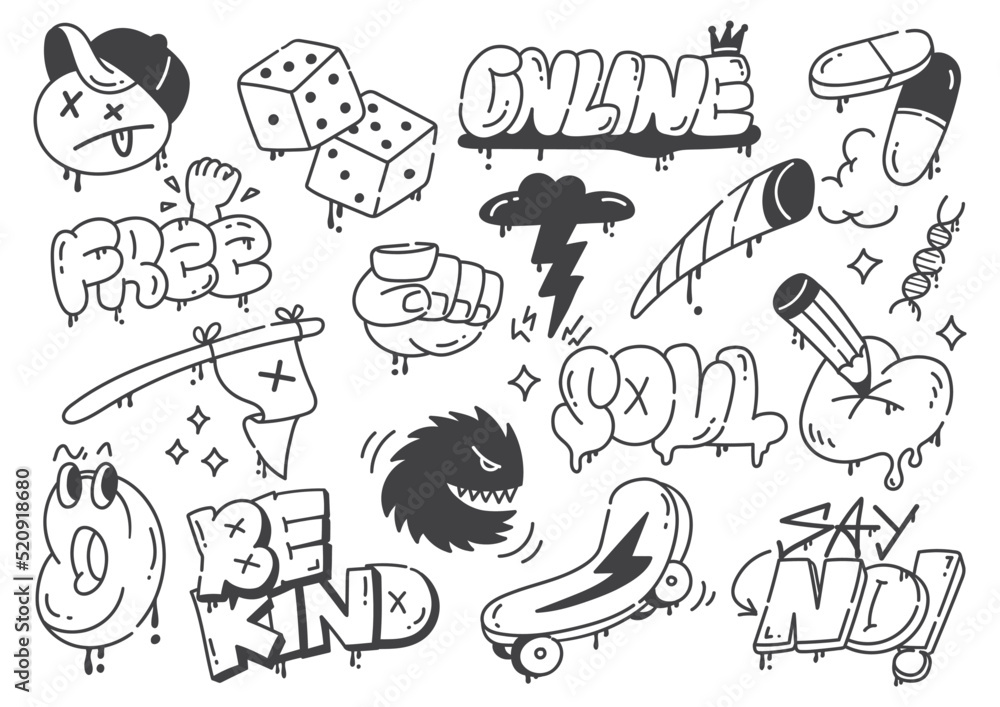 Set of hand drawn graffiti doodle vector illustration Stock Vector