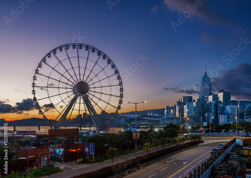 Skyline of Hong Kong city at dawn