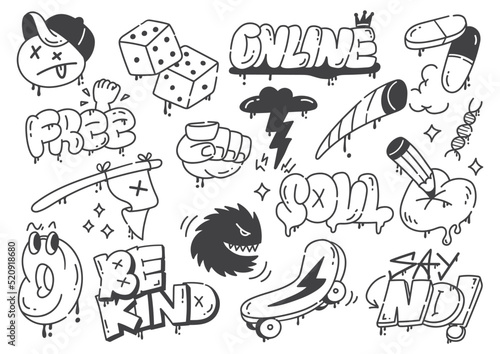 Set of hand drawn graffiti doodle vector illustration