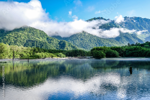 長野県松本市上高地の大正池と穂高連峰