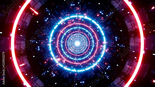 Glowing Red and Blue Light Cyber Digital World Tunnel