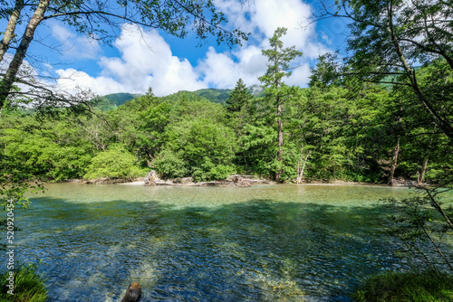 長野県松本市上高地の梓川と穂高連峰