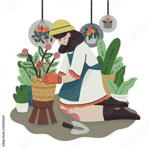 Woman Gardener Watering and Feeding the Potted Plants to Make Healthier Garden