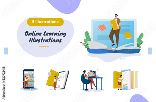 Flat design online learning illustration pack