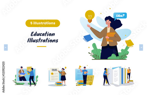 Flat design online education illustration pack