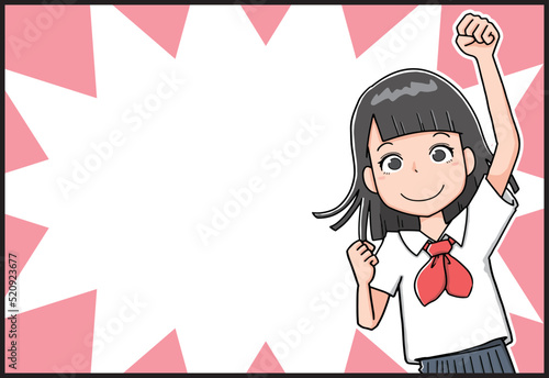 ガッツポーズする女子学生