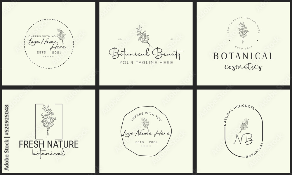 Botanical Floral Logo design element Hand Drawn flower and leave vector ...