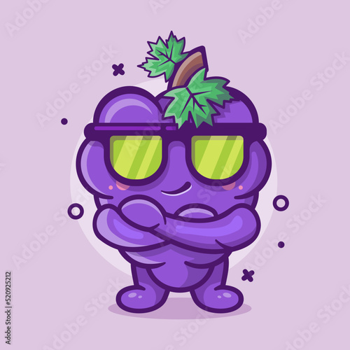 cute grape fruit character mascot with cool expression isolated cartoon in flat style design 