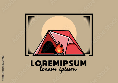 Triangle camping tent and bonfire illustration design