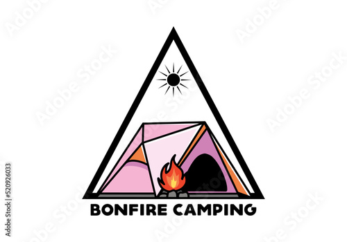 Triangle camping tent and bonfire illustration design