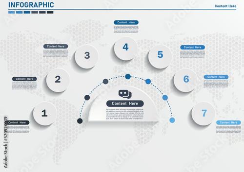 7 circle Template Business Infographic design.Chart, graph, diagram with 7 steps, options, parts, processes, phase. Vector business template for presentation