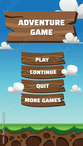 Menu Game Asset Graphic Wood and Cloud