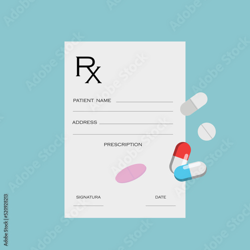 Rx pad template. Medical regular prescription form