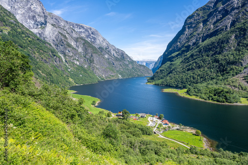 Fototapeta Naklejka Na Ścianę i Meble -  View to the famous Naeroyfjord in Norway, a UNESCO World Heritage Site