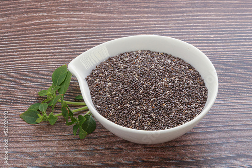 Dietary chia seeds in the bowl