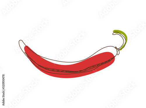 Chili peppers. Vector drawing of a linear pepper with red and green spots. Chili drawing for package design or print. 