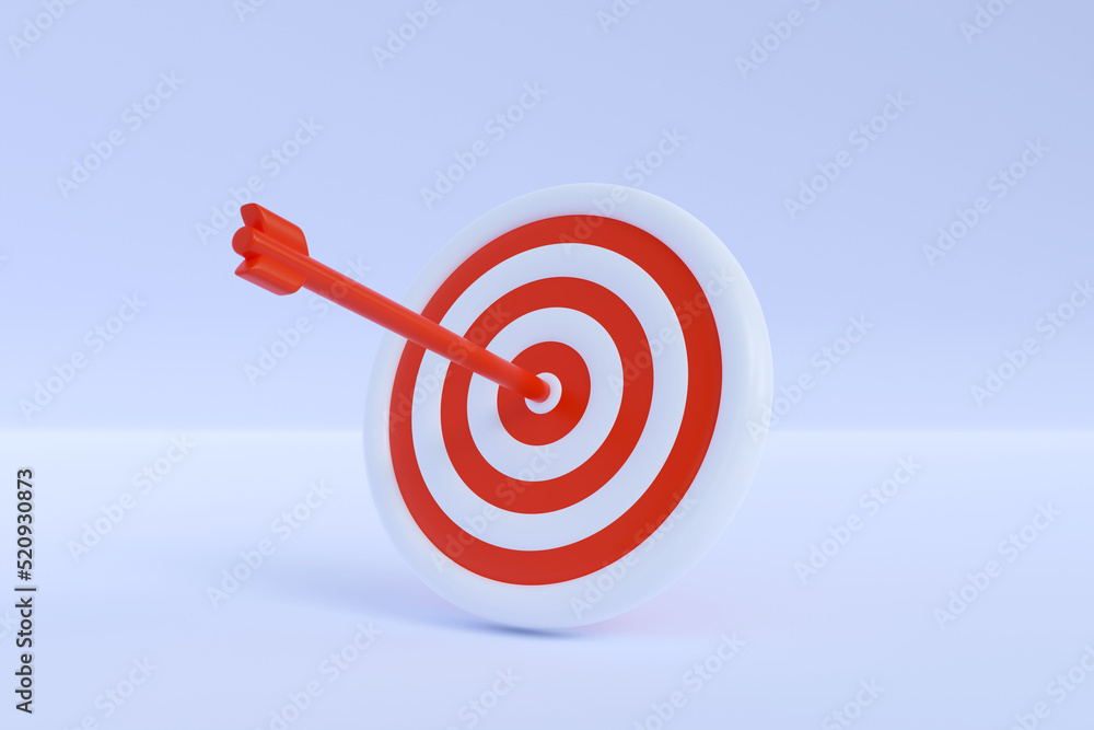 3d arrow hit center of target. Concept of solving business problems, goal achievement, aim development, leadership and success. 3d high quality render