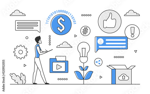 Finance digital currency exchange. Online cryptocurrency and crypto transaction vector monocolor illustration